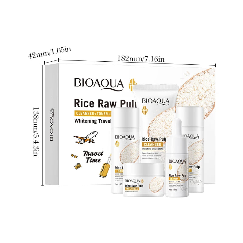 5PCS Rice Puree Rejuvenating And Moisturizing Whitening Firming Anti-aging Beauty Facial Serum Cream Toner Lotion Skincare Set
