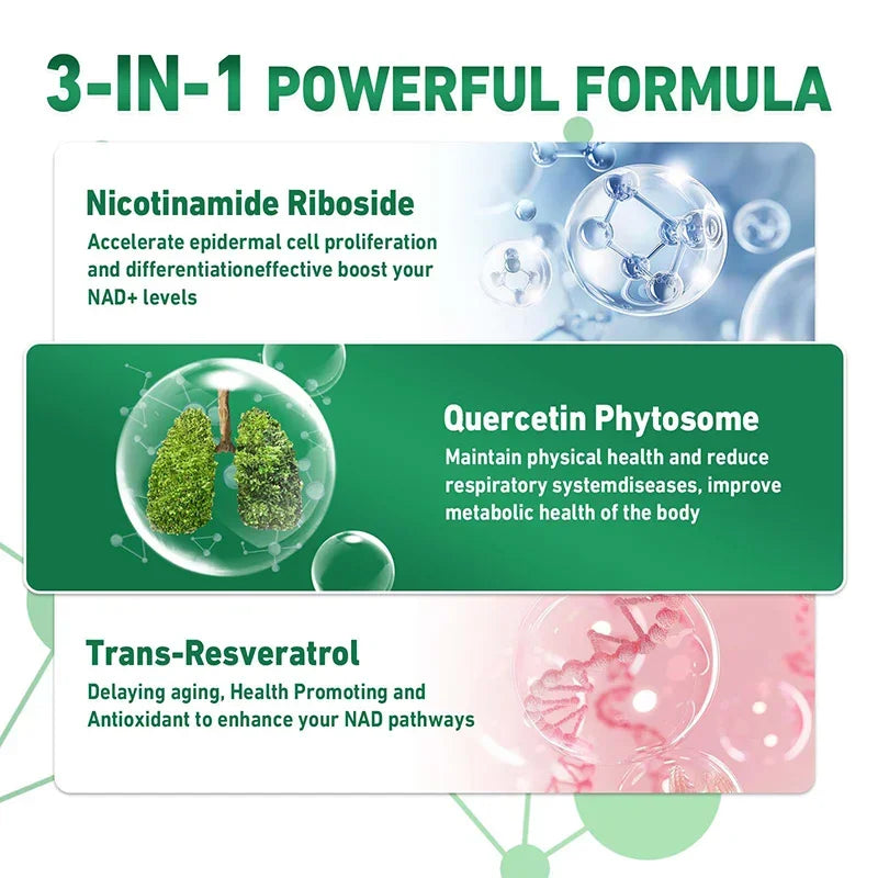 NAD+ Supplement Capsules - Liposomal Nicotinamide Riboside Capsules 900mg with Resveratrol & Quercetin - for Anti-Aging, Energy