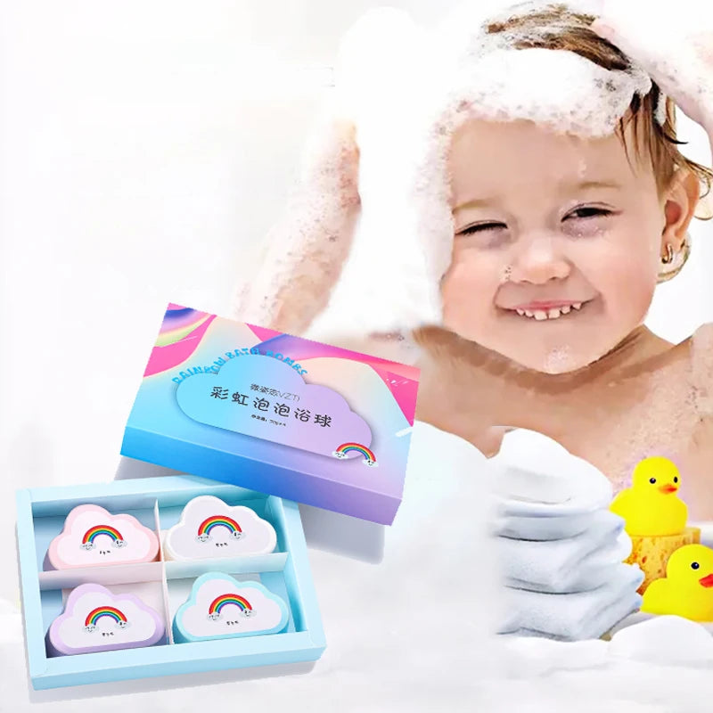 Rainbow cloud bath aromatherapy ball, children's bath cleaning bathtub, bath essential oil 45g, bubble bombs, 4-pack