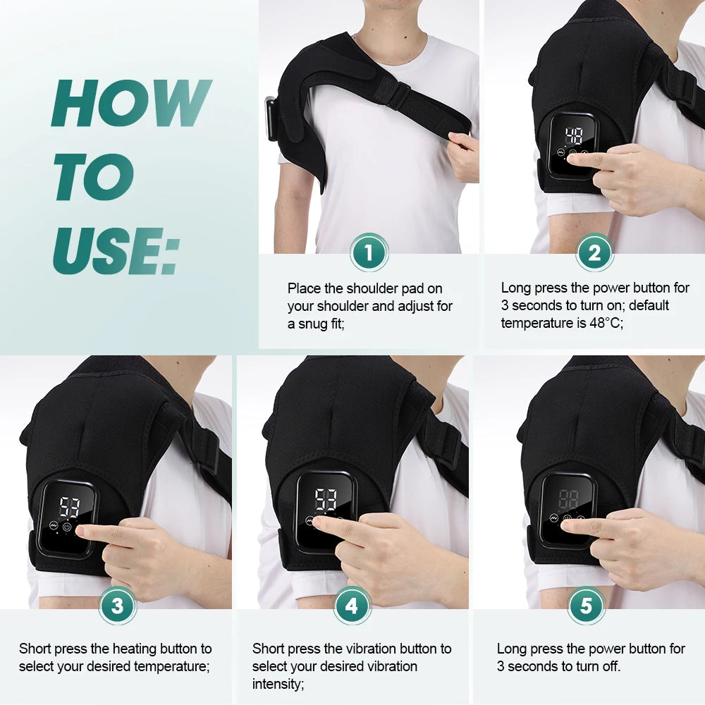 Electric Heating Vibration Shoulder Brace Support Adjustable Shoulder Heating Pad With Extension Belt Dislocation Pain Relief