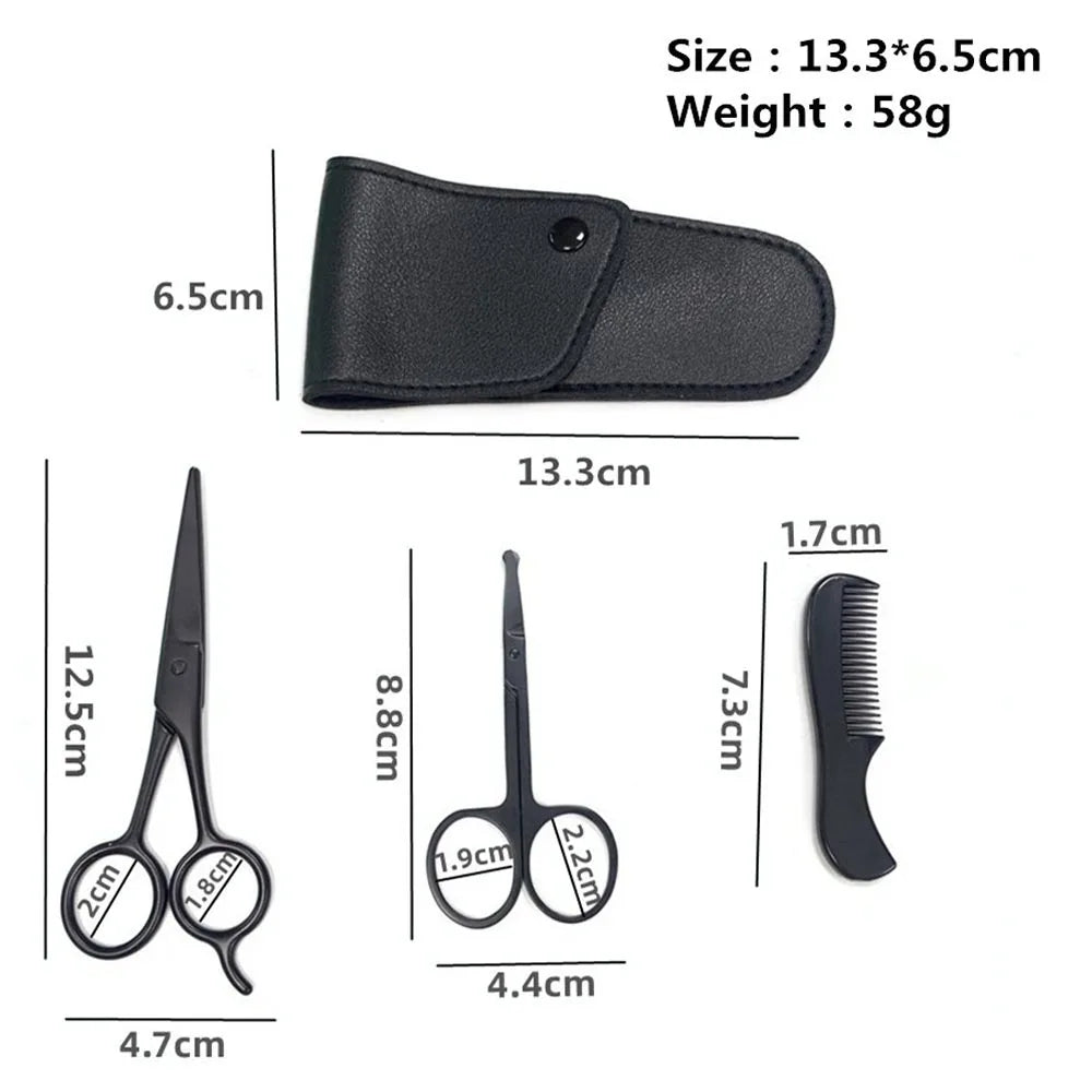 Mens Beard Grooming and Trimming Kit Beard Eyebrow Nose Hair Scissors Comb Facial Trimming Facial Beard Cleaning Tool