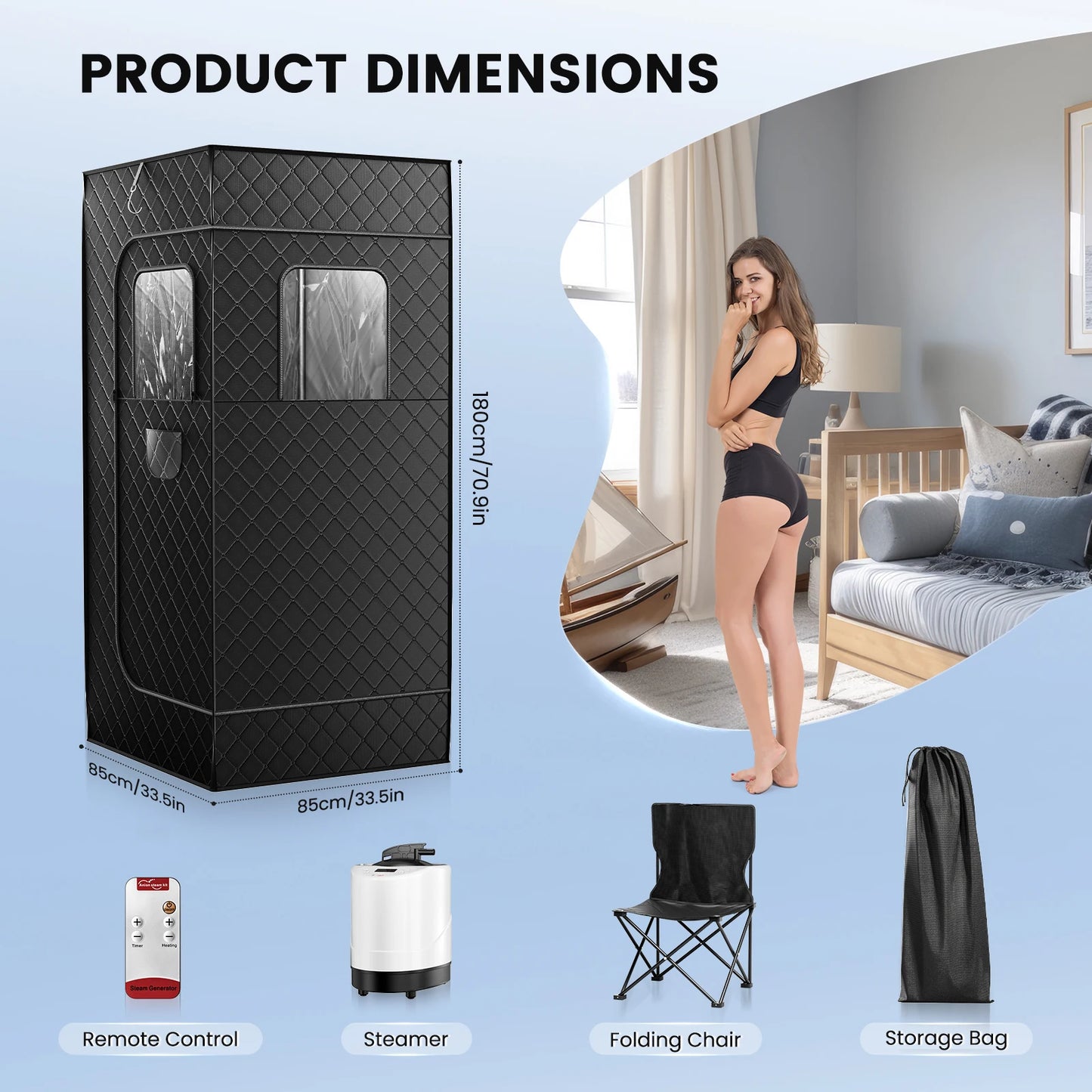 Full Body Home Steam Sauna Set 2.6L Large Steam Pot One Person Sauna Spa with Time Temperature Remote Control Detox Therapy