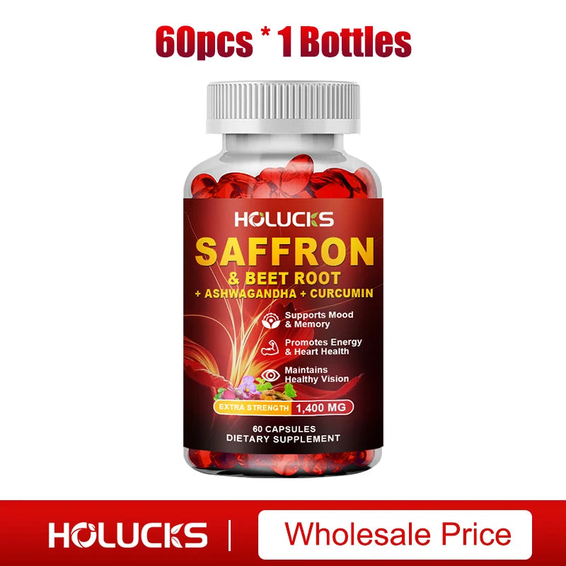 HOLUCKS Natural Saffron Supplement, Boost Energy, Immune, Improve Mood & Focus, Support Eye & Heart Health, for Women Men
