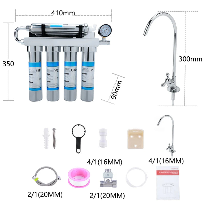 Household Kitchen Ultrafiltration Water Purifier With Tap Stainless Steel Direct Drink Tap Water Purifier Water Filter System