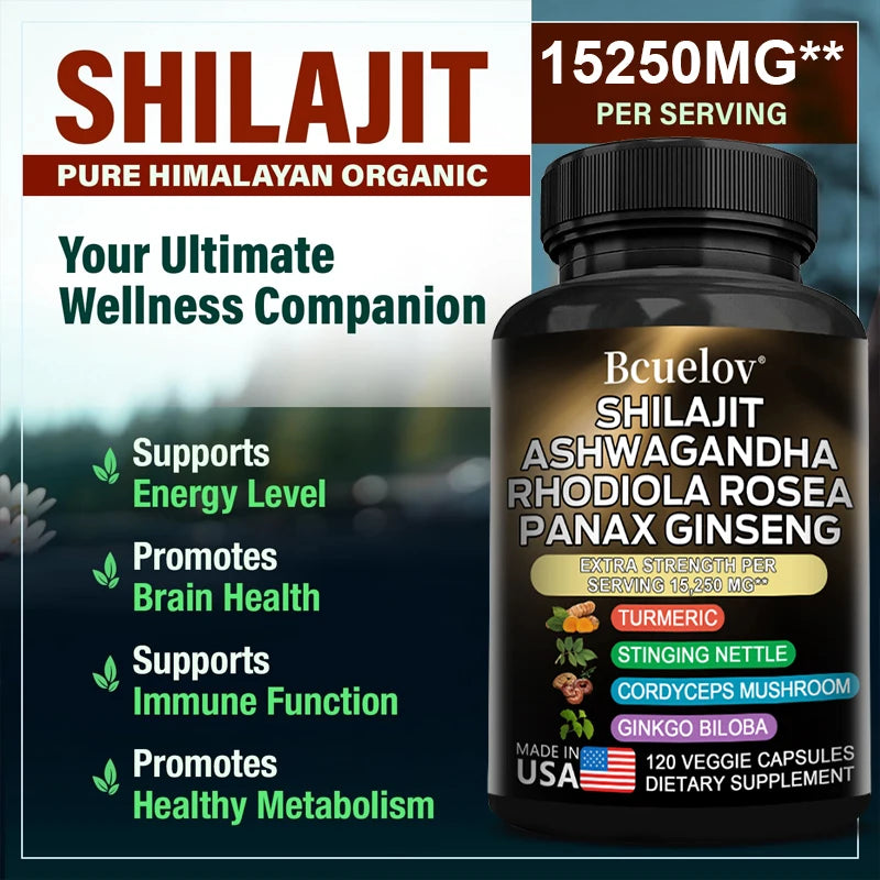 Shilajit Resin Himalaya Combination of Ashwagandha, Ginseng, Cordyceps, Ginkgo, Turmeric