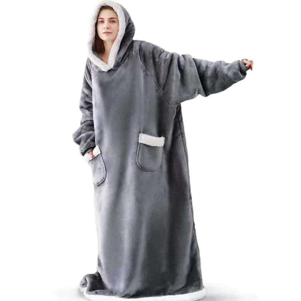 180cm Long Winter Blanket With Sleeves Plush Fleece Wearable Sofa Hooded Blanket Adult Soft Warm Flannel Weighted TV Blankets Ho