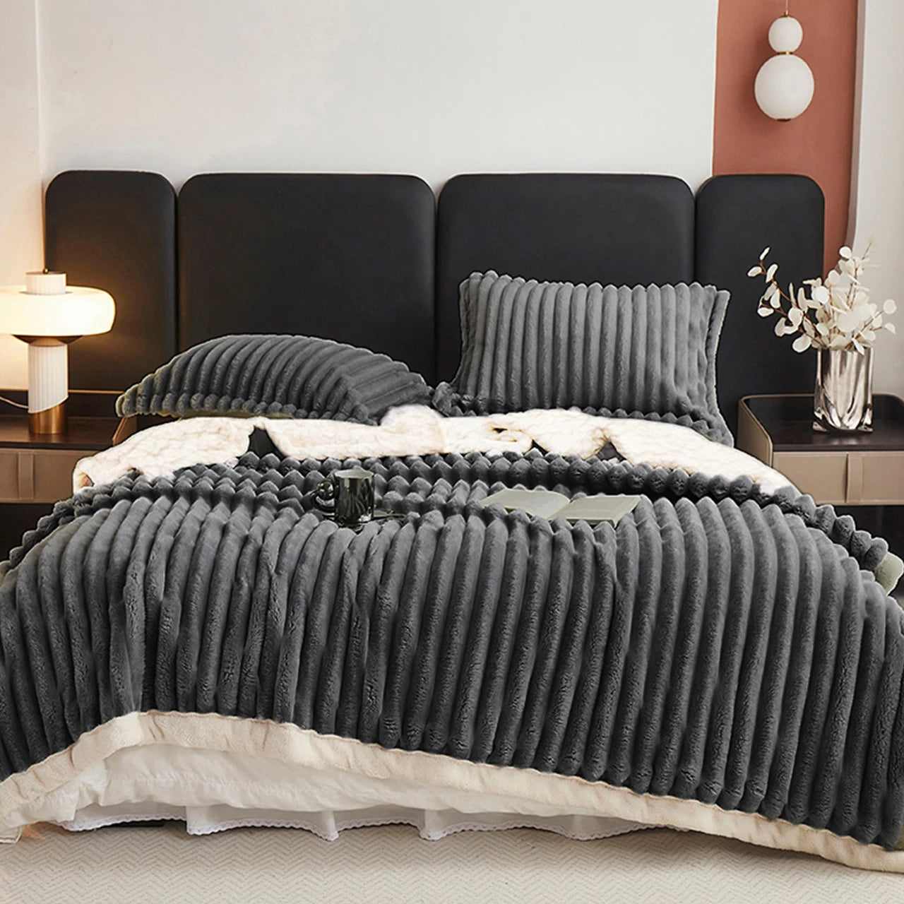 1pc Weighted Fleece Blanket -Soft, Warm, Throw for Bedroom, Living Room, Student Dormitory, Car, Sofa,8lbs With Sherpa
