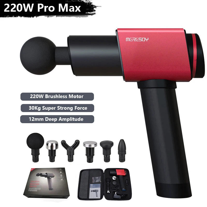 220W Professional Massage Gun 30KG Strong Force Powerful Deep Muscle Massager Brushless Motor For Training Home Gym