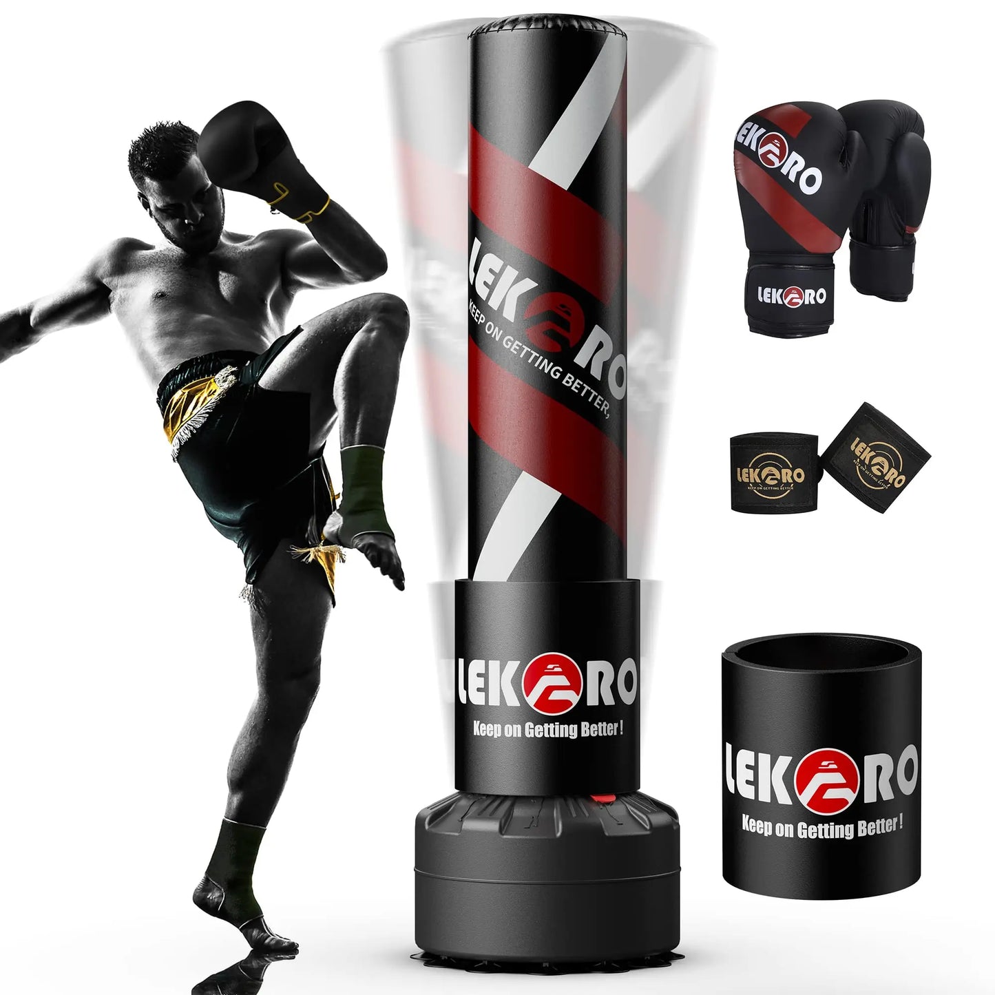 Standing boxing post with gloves