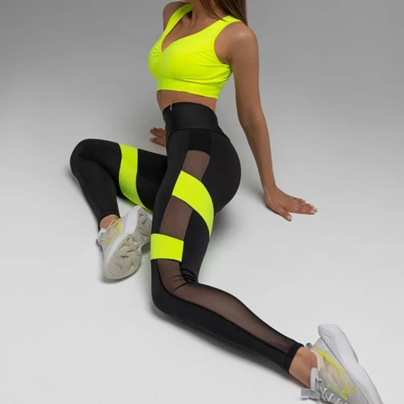 Sports Pants Set Women's Jumpsuits Color-Block High-Waisted Split-Joint Spaghetti-Neck Sports Bra&Leggings Suitsclothes 118495