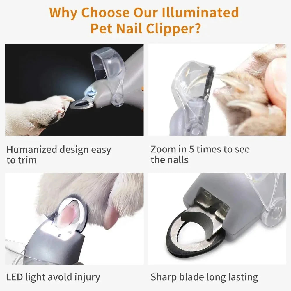 LED Nail Clippers for Pets Cats and Dogs with Polishing and Cleaning Supplies
