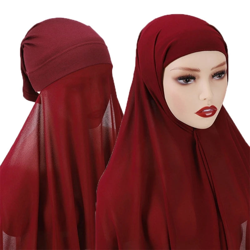 Stylish Muslim Women Bonnet with Rope Shawl Convenient Elastic Underscarf Islam Inner Hijab Cover Headwrap N58F