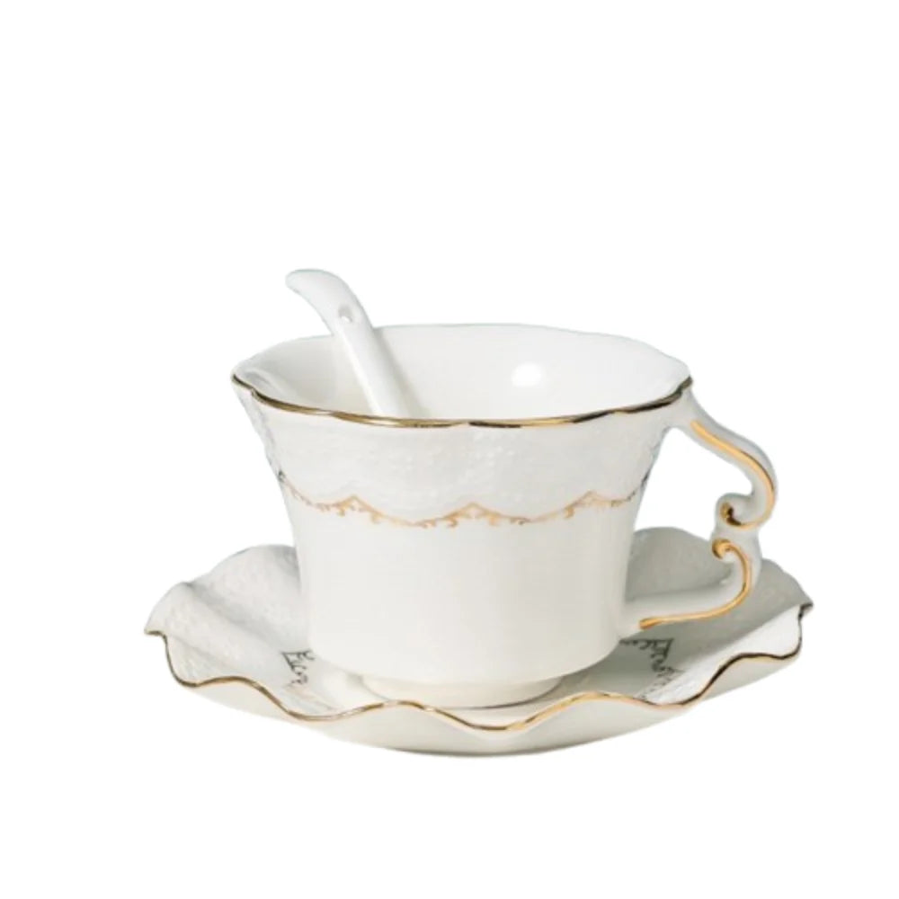 Vintage Ceramic Coffee Cup Spoon Plate Set Luxury Exquisite Latte Flower Tea Water Cup Creative European Style Tea Cup Set Cafe