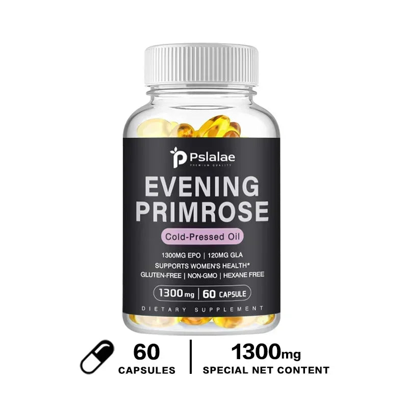 Evening Primrose Supplement Cold Pressed Oil - Contains Gelatin and Vegetable Glycerin To Promote Healthy Skin