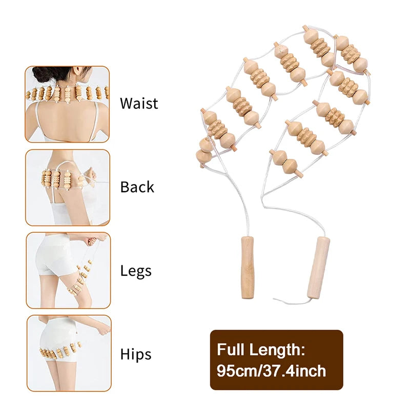 1pcs Wooden Therapy Massage Tool Back Massager Roller Rope for Body Shaping Pain Relief Wooden Treatment