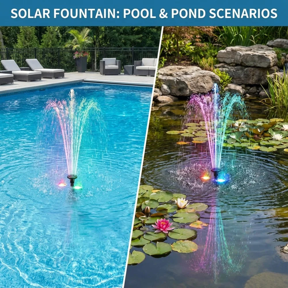 20W Solar Water Fountain, Floor Standing Water Pump, with 6 Nozzles DIY Water Feature, Perfect Landscape Accessory for Pond Pool
