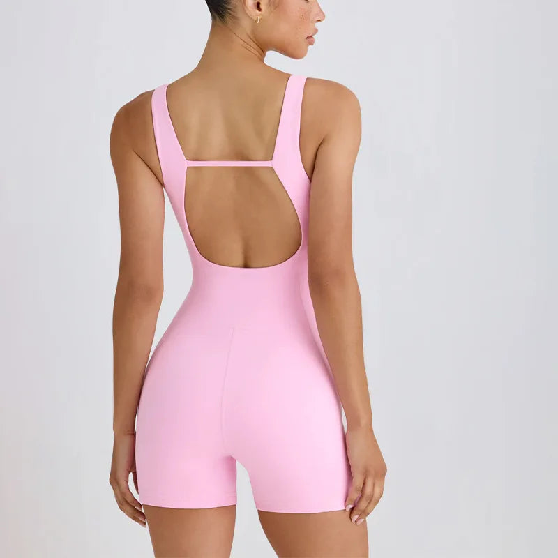 Backless Sports Jumpsuit Shorts Beautiful Back Fitness Train Perspire Fitness Yoga Clothes High Elasticity Waist Cinching Hip