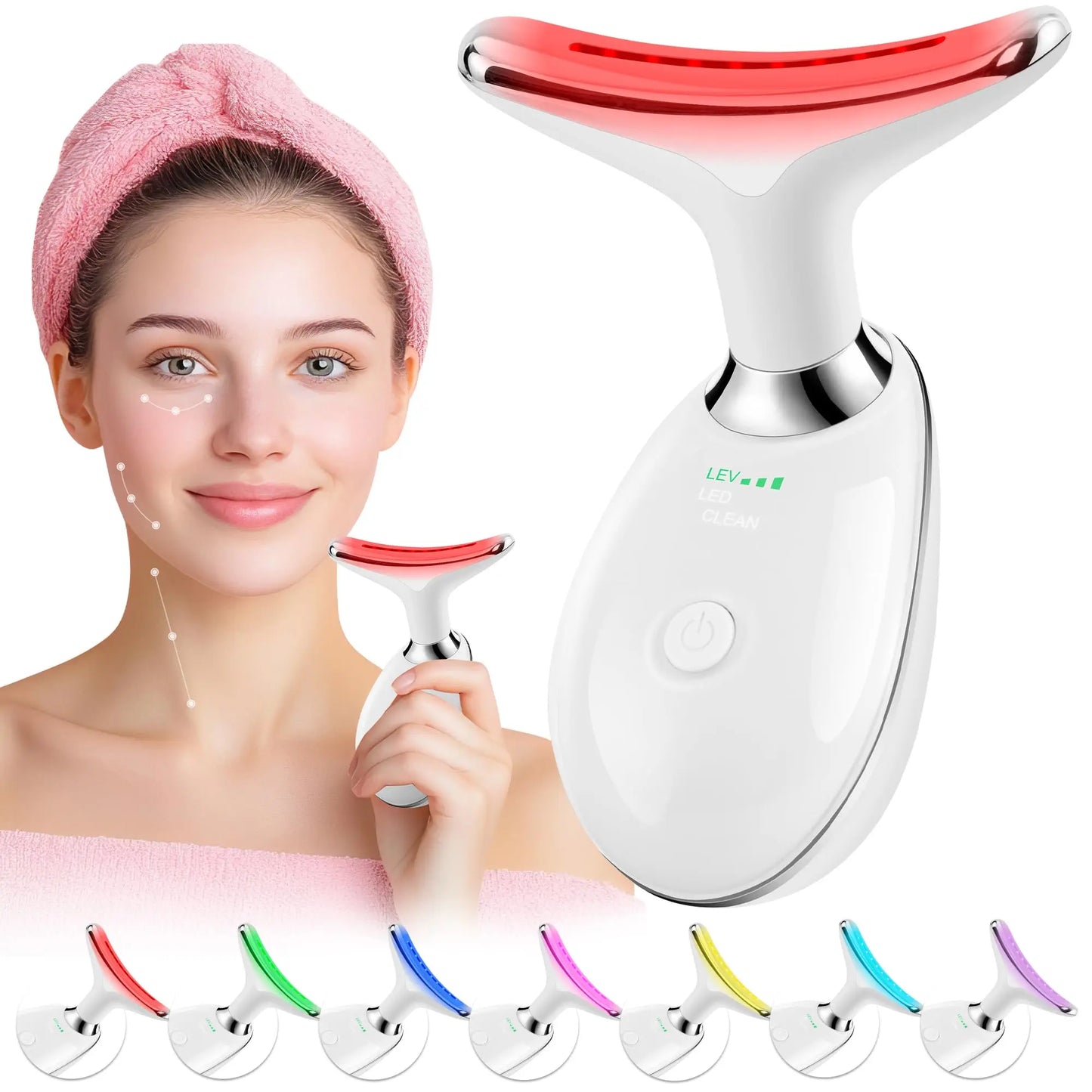 Red Light Therapy for Face/Neck, 7 Color LED Facial Light Therapy Wand Portable Face Neck Massager Wand for Skin Care