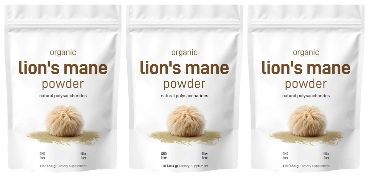 Organic Lion’s Mane Mushroom Powder Supports Brain Focus Energy and Immune Health Great for Smoothies & Coffee 454g Per Bag