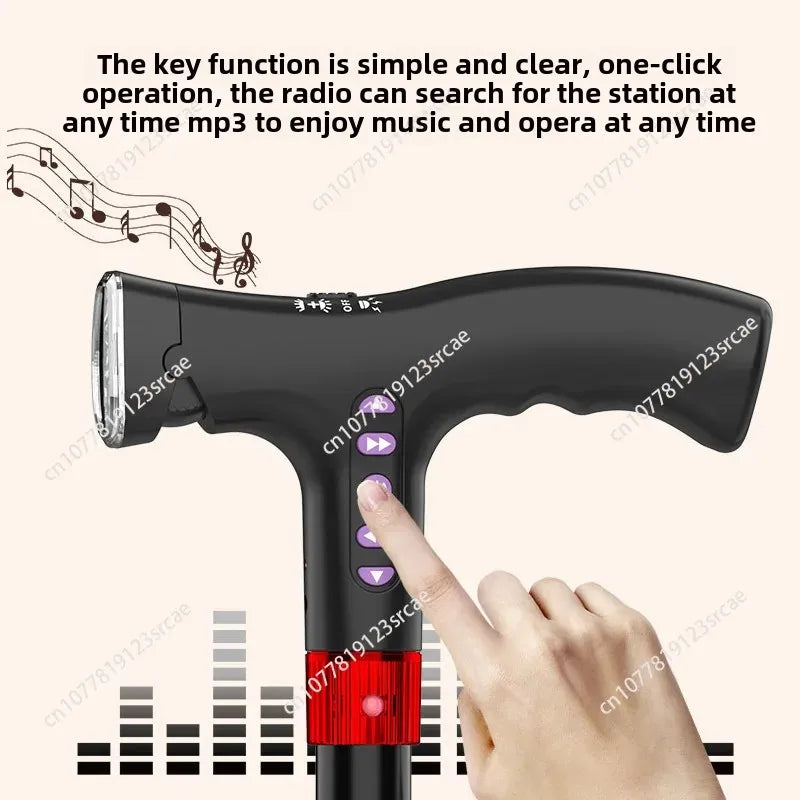 Elderly Adjustable L-ED Walking Cane FM Radio MP3 Smart Safety Fall Alarm Walking Stick Trusty Sticks for the Elder Fathers