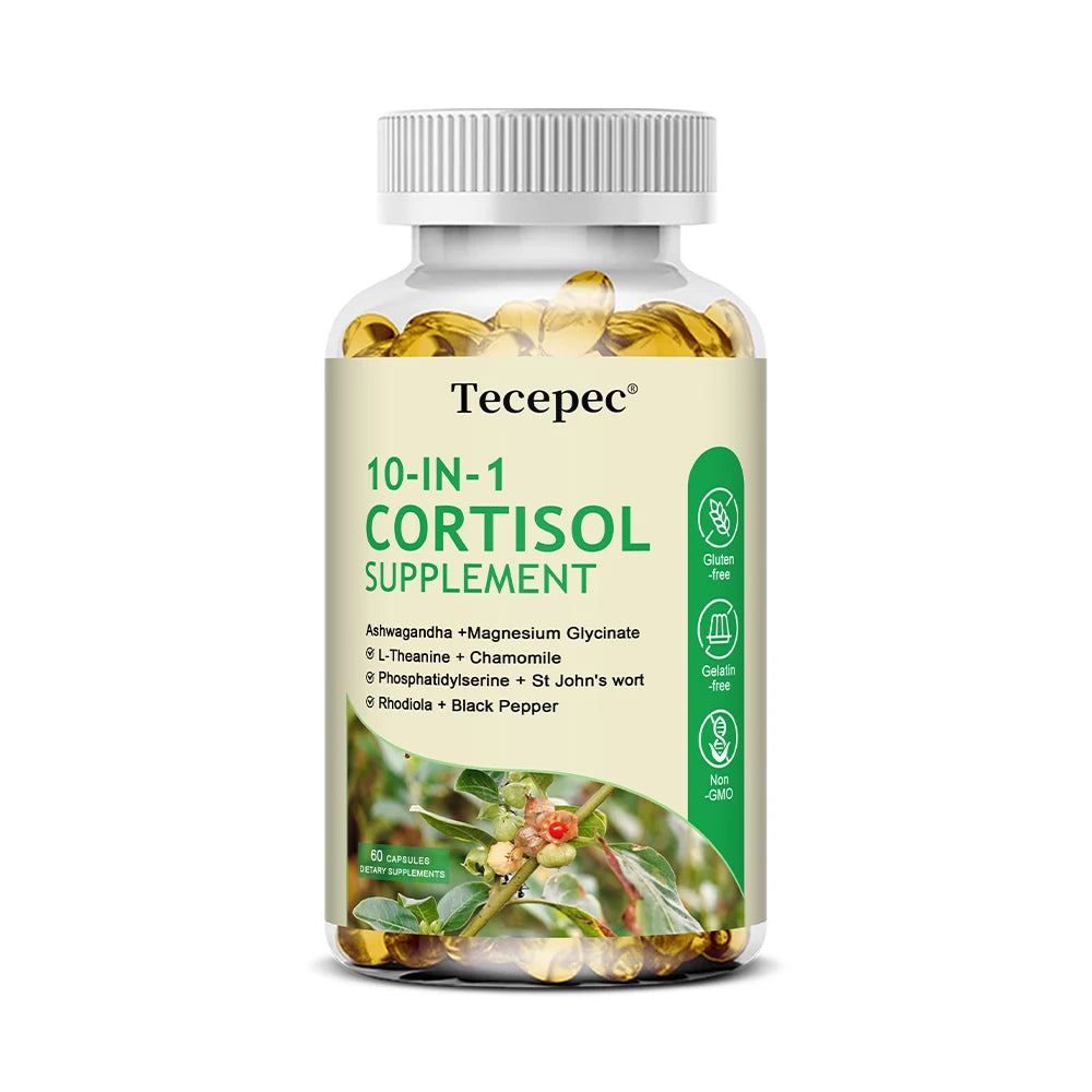 10-IN-1 Cortisol Supplement for Women Men,with Ashwagandha, Magnesium,L-Theanine,Balanced Cortisol Levels, Night & Calm Support