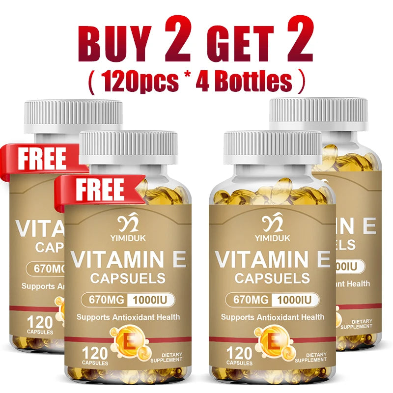 Buy 1 Get 1 Free! Vitamin E 670mg Capsules, Support Skin & Heart Health, Moisturizes from Within, Reduces Scars & Promotes Shine