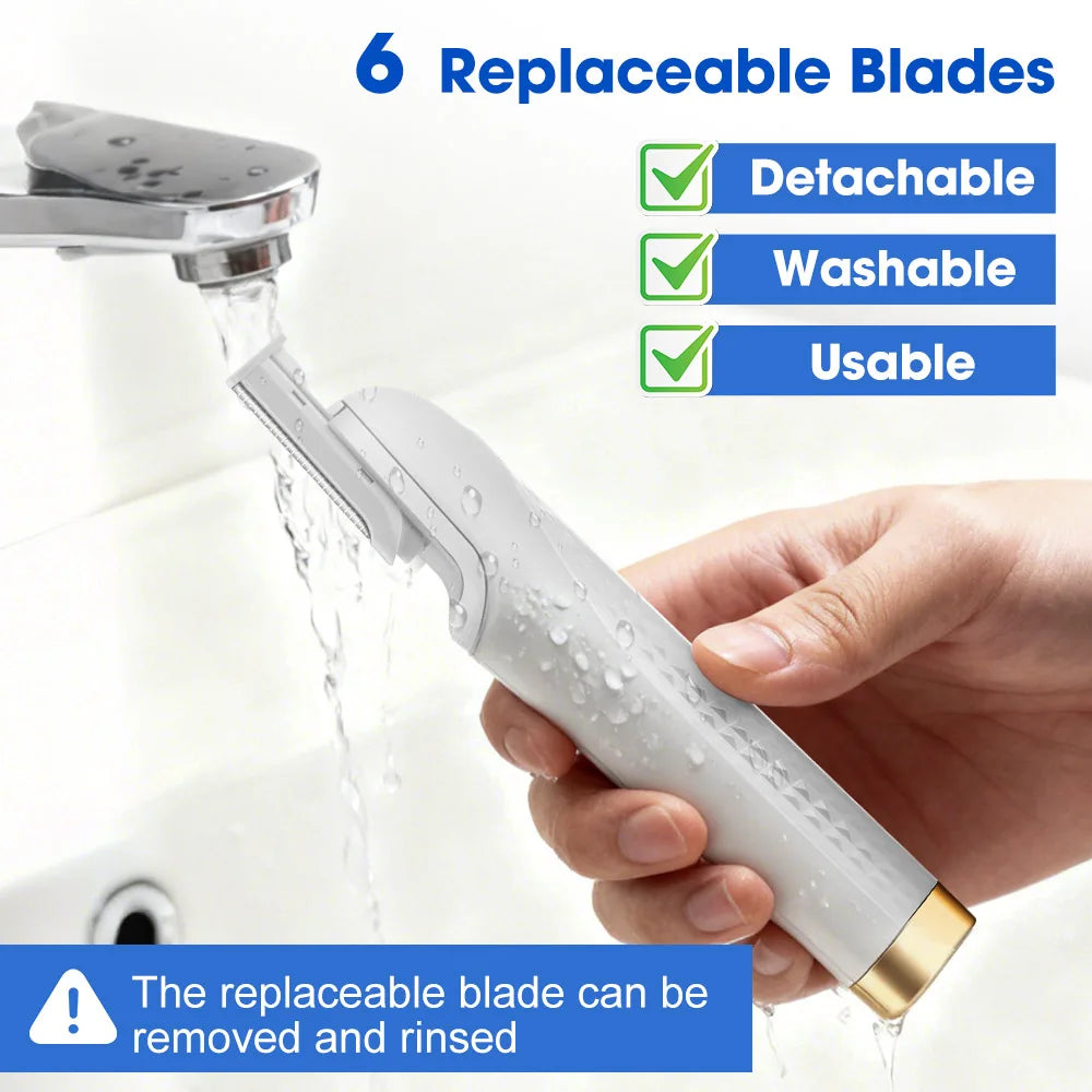 Electric Women Sonic Dermaplaning Razor Facial Exfoliation Hair Remover LED Face Fuzz Hair Scraper 6 Cutter Head Portable Shaver