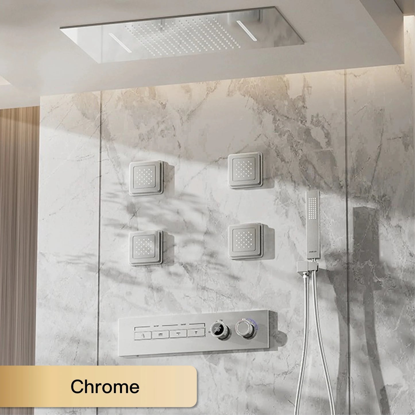 Luxury gun gray brass shower system with ceiling design Hidden LED digital display Dual control of Hot & Cold bathroom Faucet
