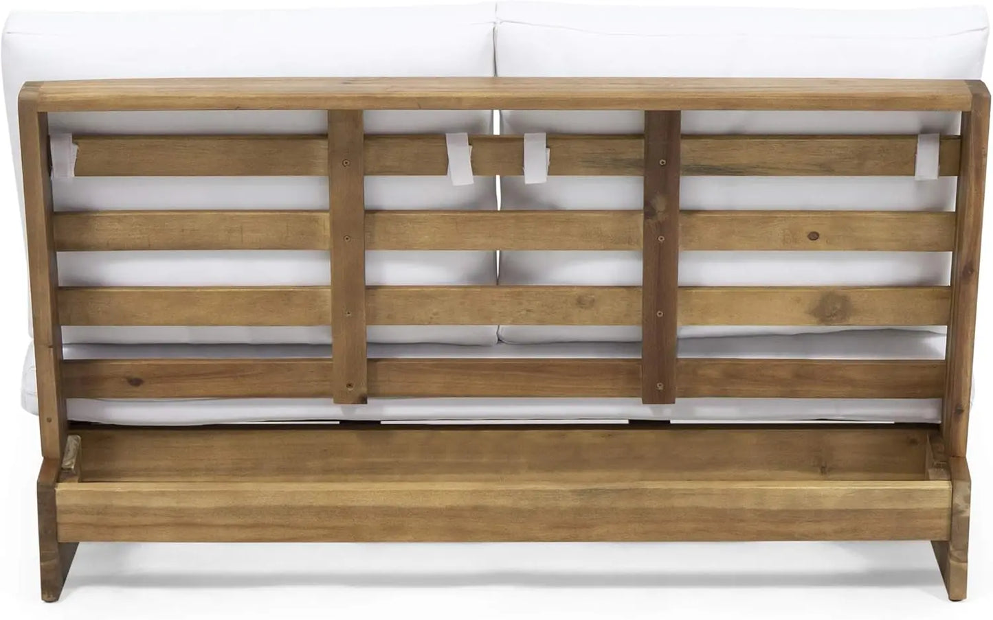 Great Deal Furniture Kaitlyn Outdoor Acacia Wood Loveseat with Cushions, Teak and White