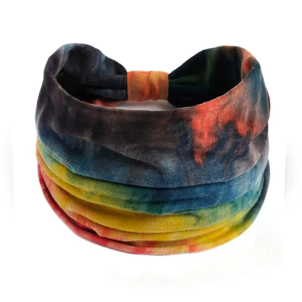 Hair Scarfs Boho for Women Girls Criss Cross Yoga Twist Headbands Sport Head Wraps Tie Dye Turban Wide Knotted Headbands