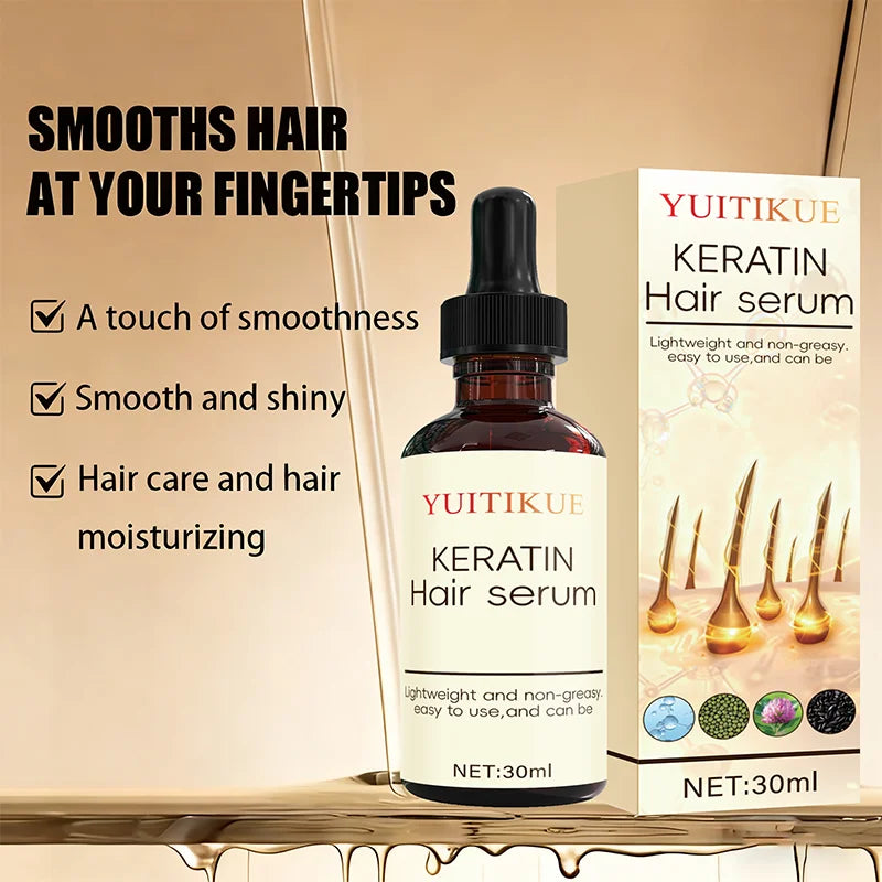 YUITIKUE Keratin Hair Serum 30ml - Smooth Hair Essence Moisturizing Repair Hair Strengthening Hair Root Hair g Care