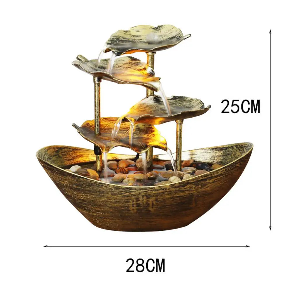 Tabletop Water Fountain 4-Tier Lotus Leaf Small Waterfall Fountain USB Desk Fountain Automatic Pump With Power Switch Home Decor