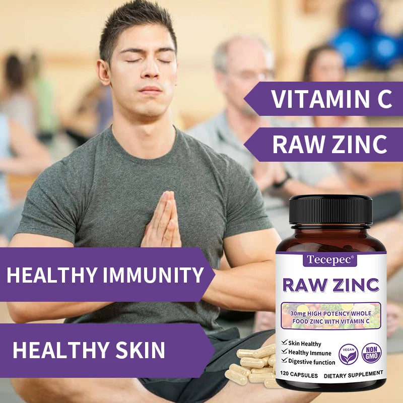 Zinc Supplement, Powerful Immune Support, Rich in Vitamin C, Adult Zinc Vitamins, Promotes Skin Health, Non-GMO, Gluten-free