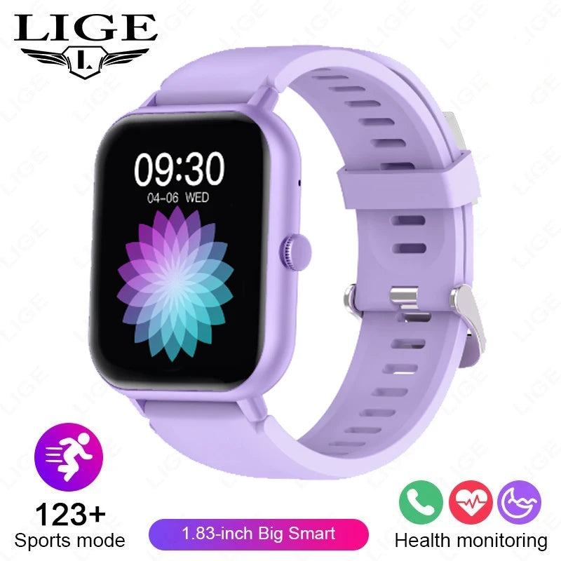 LIGE Sleep Monitoring Smart Watch 1.83” HD Screen Bluetooth Call Pedometer IP67 Waterproof 100+ Sports Modes Smartwatch Men Lady
