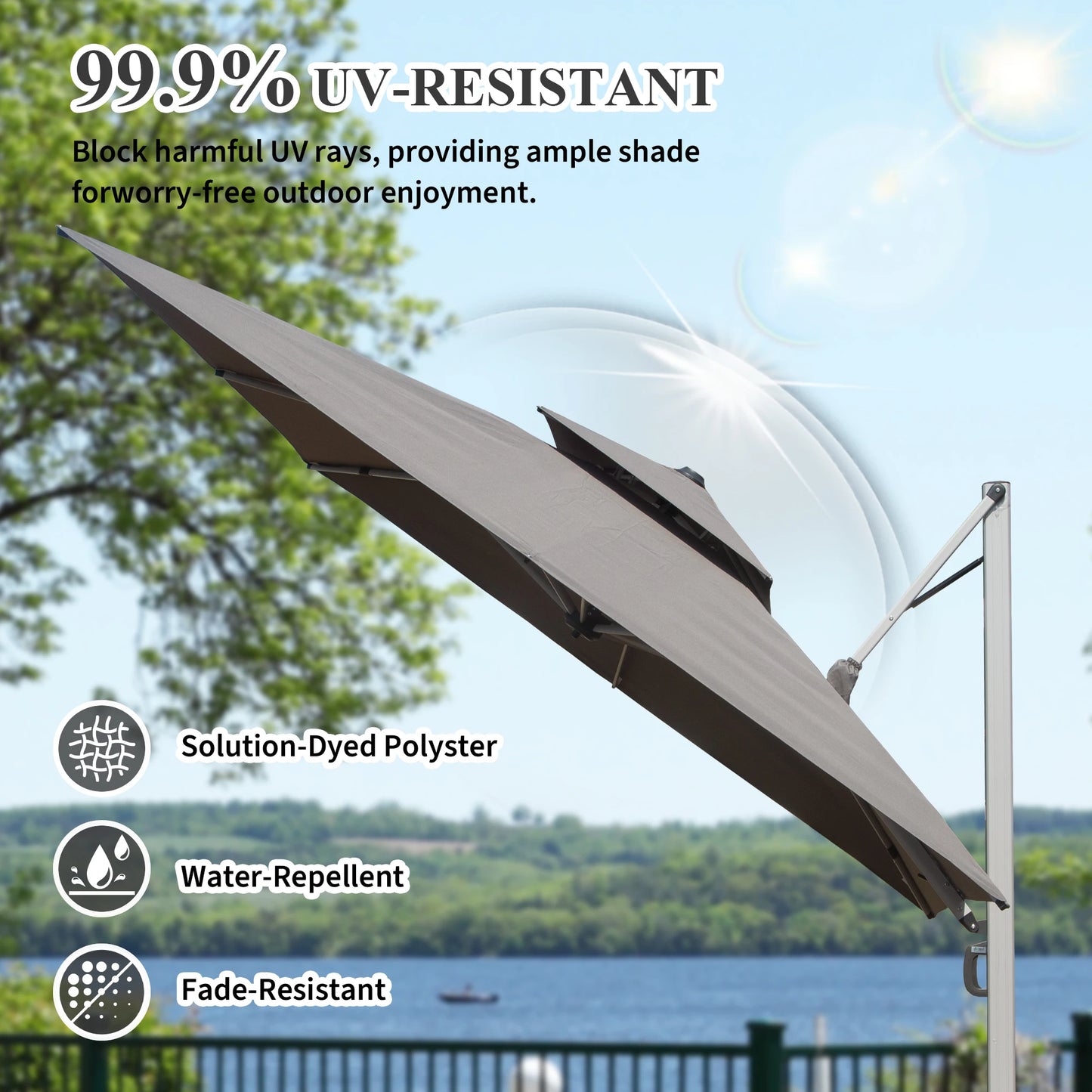 3*3m Square Cantilever Patio Umbrella with Center Pole Elegant Outdoor Design for Sun Protection