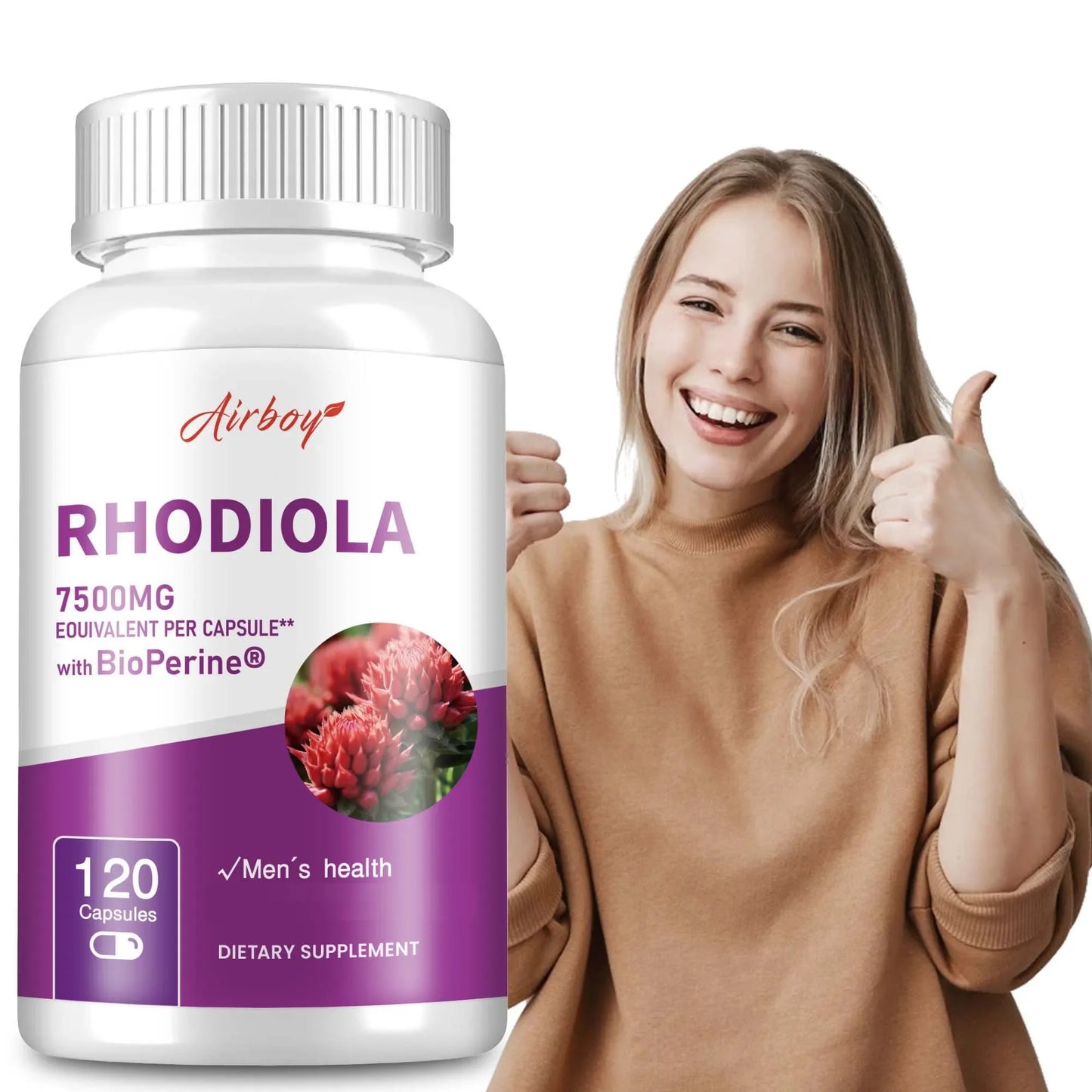 Rhodiola Supplement 7500mg - Natural Adaptogens, Relieves Stress,Improves Energy and Focus - 120 Capsules