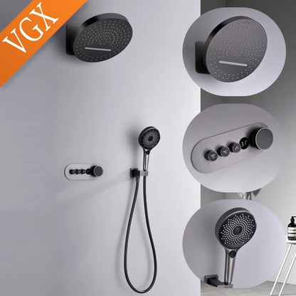 VGX Digital Shower System Concealed Shower Set Bathroom Temperature Display Shower System Rainlfall Bathroom Showers Brass Black