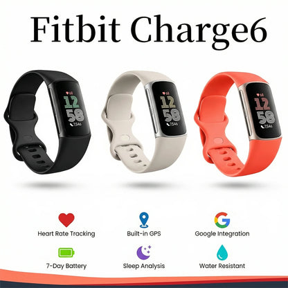 Fitbit Charge 6 Smart Fitness Tracker with ECG,Heart Rate,SpO2,GPS,Sleep Stress Monitor, Waterproof Watch for Running & Swimming