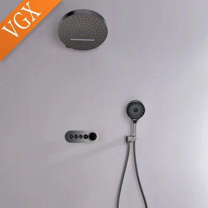 VGX Digital Shower System Concealed Shower Set Bathroom Temperature Display Shower System Rainlfall Bathroom Showers Brass Black