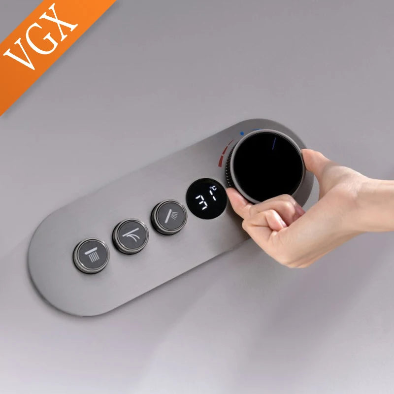 VGX Digital Shower System Concealed Shower Set Bathroom Temperature Display Shower System Rainlfall Bathroom Showers Brass Black