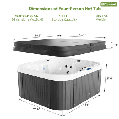 Victone 2 To 4 Person 25-Jet Outdoor Hot Tub With Intelligent Control and Water Purification for Familiy Spa