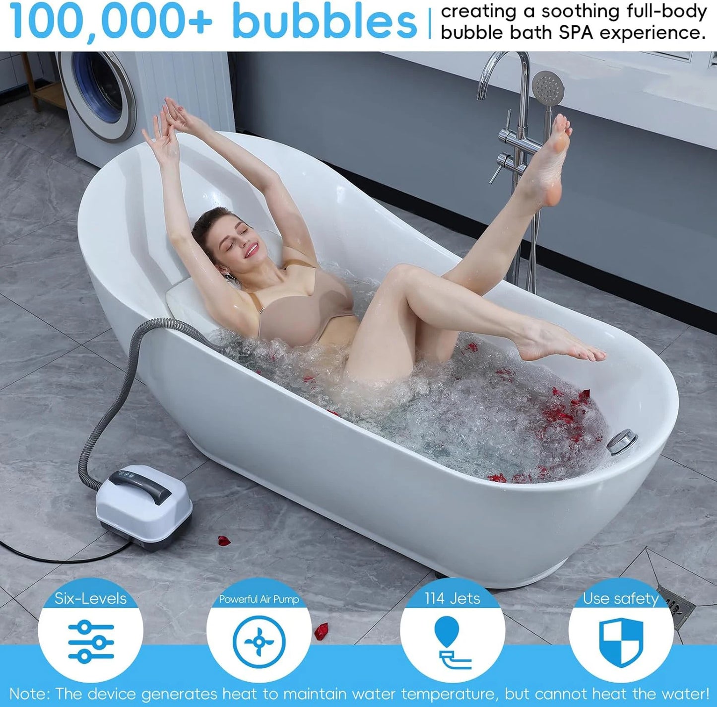 Bubble Bath Massage Pad Portable Bathtub Small Bubble Bath Machine With Anti Slip Pad Inflatable Pillow And Remote Control