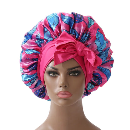Extra Large Satin Bonnet Long Tail African Style Print Bonnets for Women Shower Cap Womans Hats Hair Bonnet for Sleeping