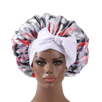 Extra Large Satin Bonnet Long Tail African Style Print Bonnets for Women Shower Cap Womans Hats Hair Bonnet for Sleeping