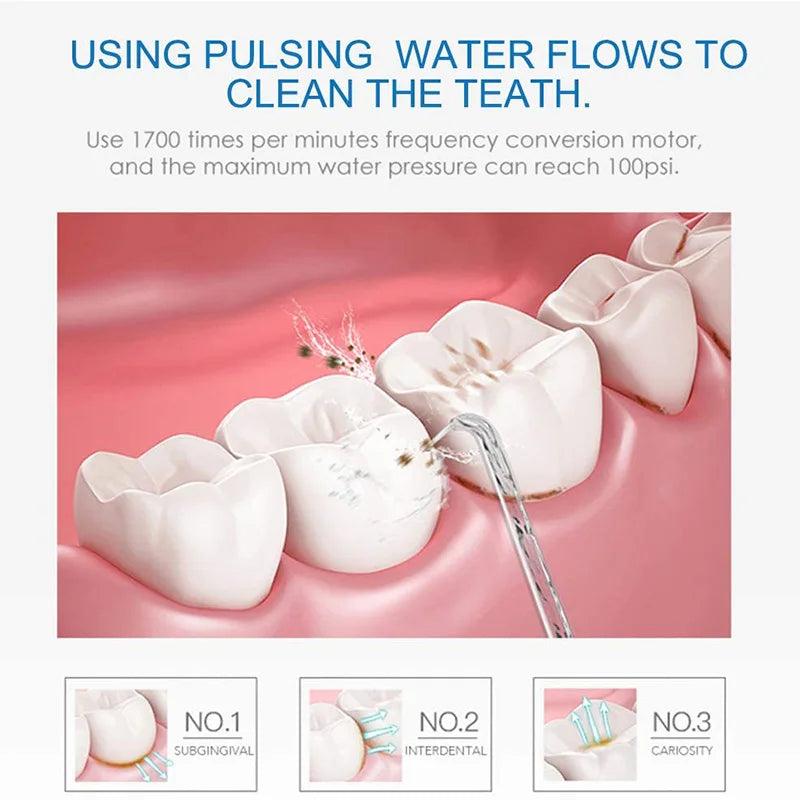 Oral Irrigator Nicefeel 600ML Dental Water Teeth Cleaner 10 Adjustable Pressure Water Flosser for Teeth Cleaning 8 Water Jet Tip