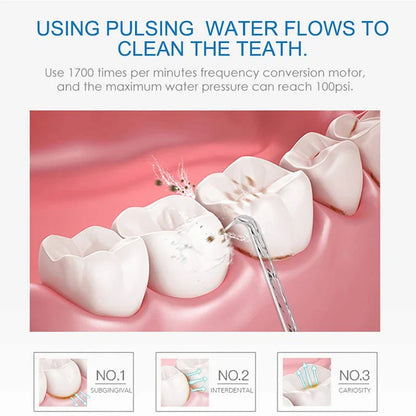 Oral Irrigator Nicefeel 600ML Dental Water Teeth Cleaner 10 Adjustable Pressure Water Flosser for Teeth Cleaning 8 Water Jet Tip