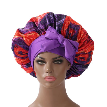 Extra Large Satin Bonnet Long Tail African Style Print Bonnets for Women Shower Cap Womans Hats Hair Bonnet for Sleeping
