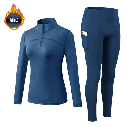 Autumn And Winter Women's Warm Clothing Yoga Self-Cultivation Two-Piece Suit Plus Velvet Sportswear Sports Fitness Sportswear