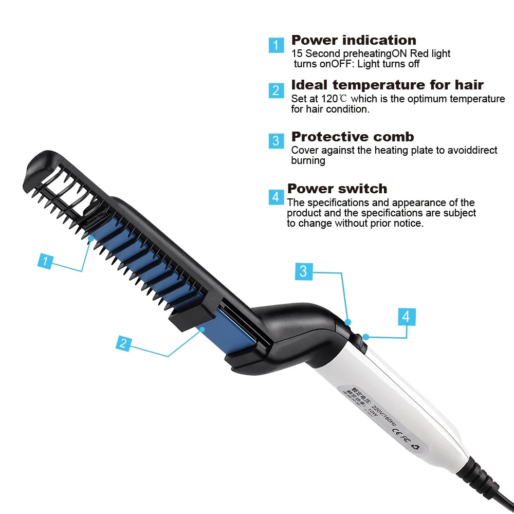 Beard Straightener For Men Heating Comb Hair Straightener Quick  Beard Comb Straight Curling Electric Hot Beard Styling Brush