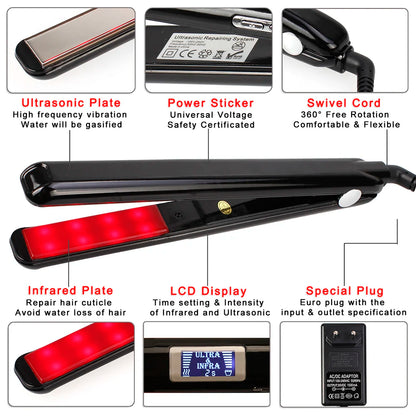 Hair Straightener Infrared and Ultrasonic Profession Cold Hair Care Iron Treatment for Frizzy Dry Recovers Damage Flat Irons